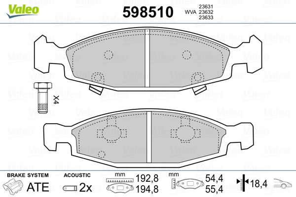 VALEO 598510 Brake Pad Set, disc brake