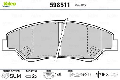Brake Pad Set, disc brake VALEO 598511