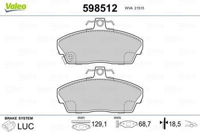 Brake Pad Set, disc brake VALEO 598512