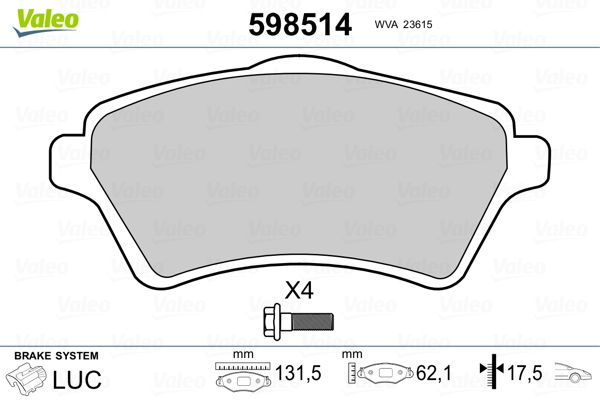 VALEO 598514 Brake Pad Set, disc brake