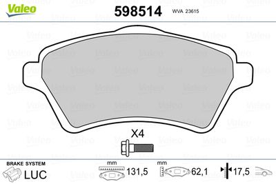 Brake Pad Set, disc brake VALEO 598514