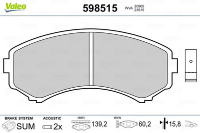 Brake Pad Set, disc brake VALEO 598515