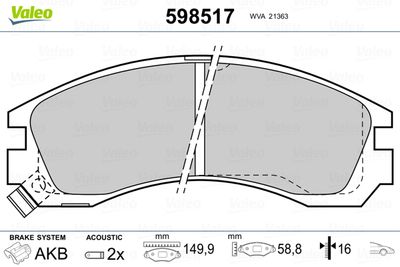 Brake Pad Set, disc brake VALEO 598517