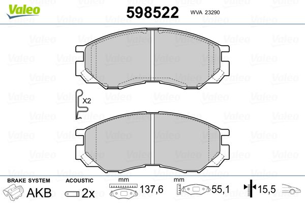 VALEO 598522 Brake Pad Set, disc brake