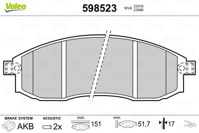 Brake Pad Set, disc brake VALEO 598523