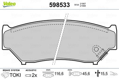 Brake Pad Set, disc brake VALEO 598533