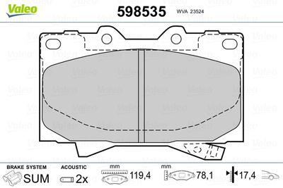 Brake Pad Set, disc brake VALEO 598535