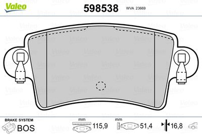 Brake Pad Set, disc brake VALEO 598538