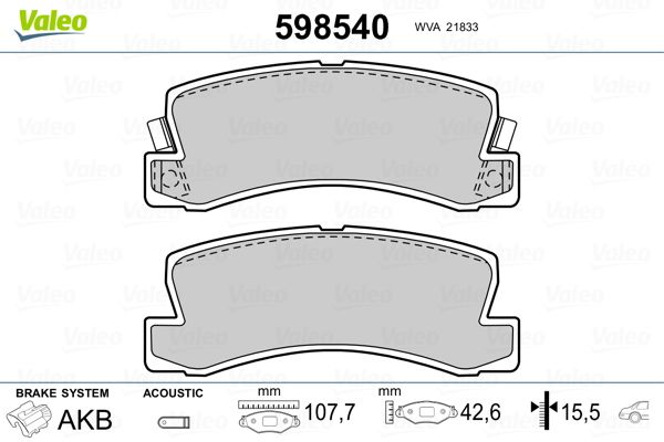 VALEO 598540 Brake Pad Set, disc brake