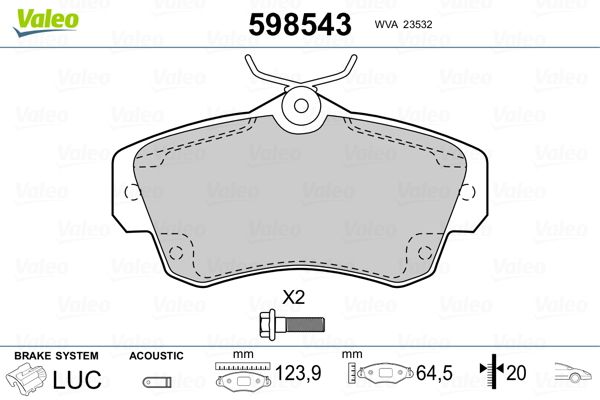 VALEO 598543 Brake Pad Set, disc brake