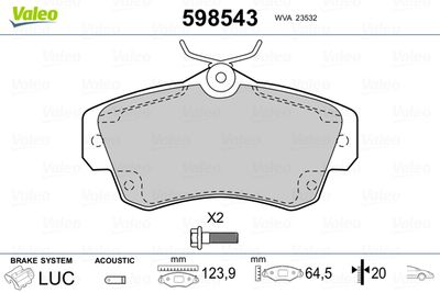 Brake Pad Set, disc brake VALEO 598543