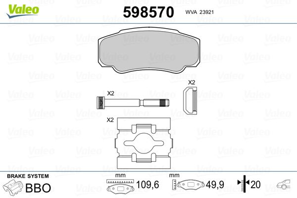 VALEO 598570 Brake Pad Set, disc brake
