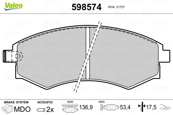VALEO 598574 Brake Pad Set, disc brake