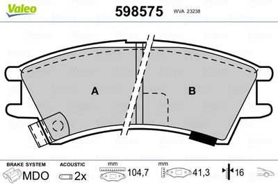 Brake Pad Set, disc brake VALEO 598575