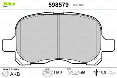 Brake Pad Set, disc brake VALEO 598579
