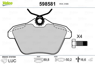 Brake Pad Set, disc brake VALEO 598581