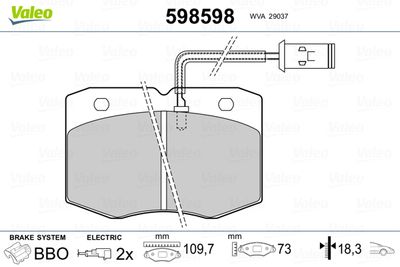 Brake Pad Set, disc brake VALEO 598598