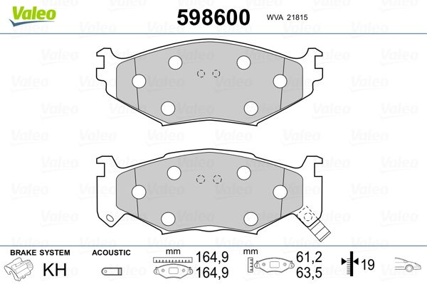VALEO 598600 Brake Pad Set, disc brake