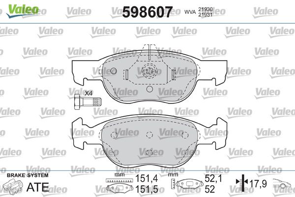 VALEO 598607 Brake Pad Set, disc brake