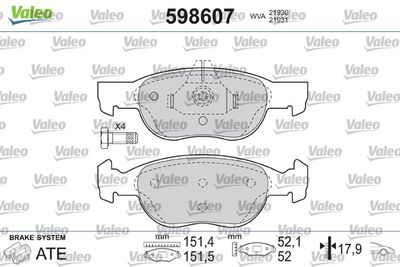 Brake Pad Set, disc brake VALEO 598607