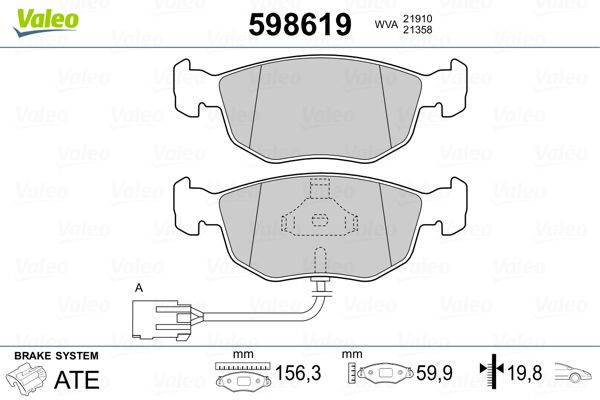 VALEO 598619 Brake Pad Set, disc brake