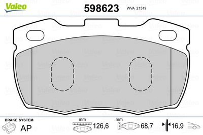 Brake Pad Set, disc brake VALEO 598623
