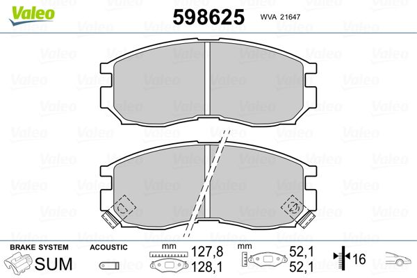 VALEO 598625 Brake Pad Set, disc brake