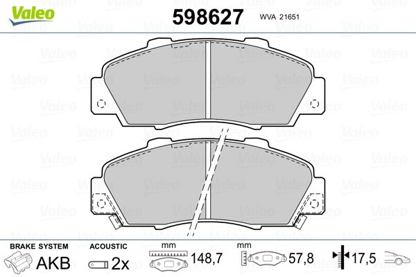 VALEO 598627 Brake Pad Set, disc brake