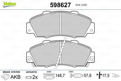 Brake Pad Set, disc brake VALEO 598627