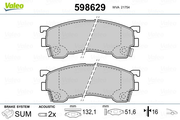 VALEO 598629 Brake Pad Set, disc brake