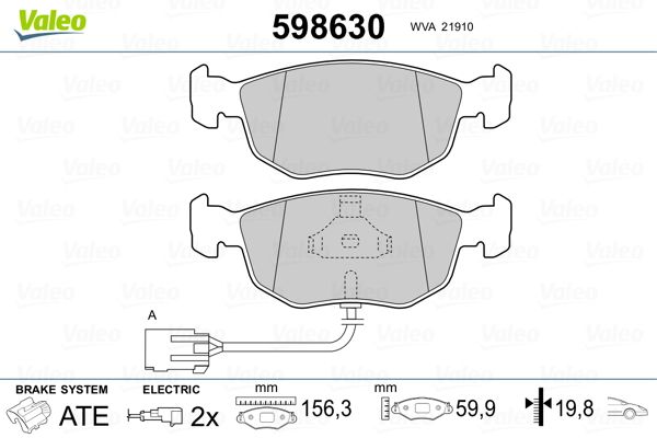 VALEO 598630 Brake Pad Set, disc brake