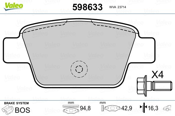 VALEO 598633 Brake Pad Set, disc brake
