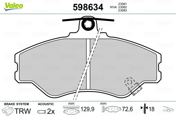 VALEO 598634 Brake Pad Set, disc brake