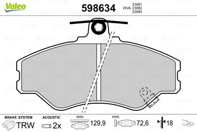 Brake Pad Set, disc brake VALEO 598634