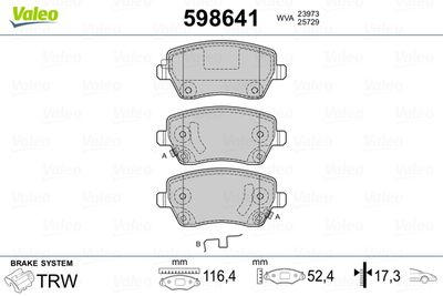 Brake Pad Set, disc brake VALEO 598641