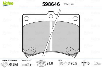 Brake Pad Set, disc brake VALEO 598646