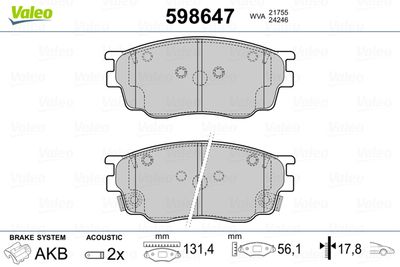 Brake Pad Set, disc brake VALEO 598647