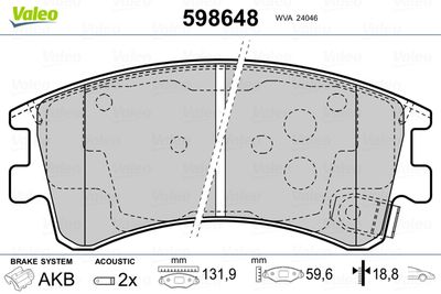 Brake Pad Set, disc brake VALEO 598648