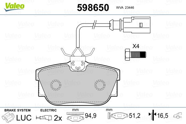 VALEO 598650 Brake Pad Set, disc brake