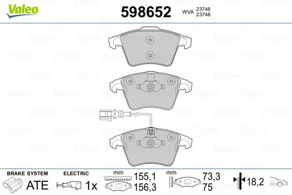 VALEO 598652 Brake Pad Set, disc brake