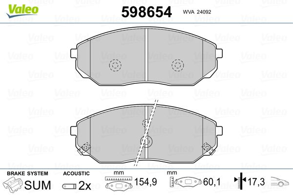 VALEO 598654 Brake Pad Set, disc brake