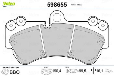Brake Pad Set, disc brake VALEO 598655