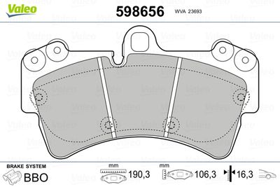 Brake Pad Set, disc brake VALEO 598656
