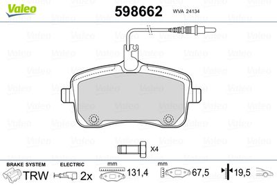 Brake Pad Set, disc brake VALEO 598662