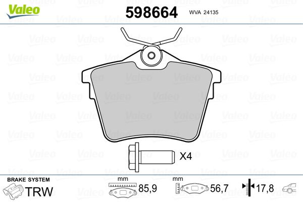 VALEO 598664 Brake Pad Set, disc brake