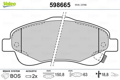 Brake Pad Set, disc brake VALEO 598665