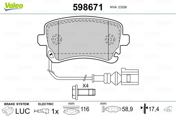 VALEO 598671 Brake Pad Set, disc brake