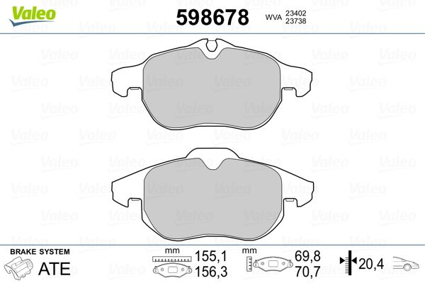 VALEO 598678 Brake Pad Set, disc brake