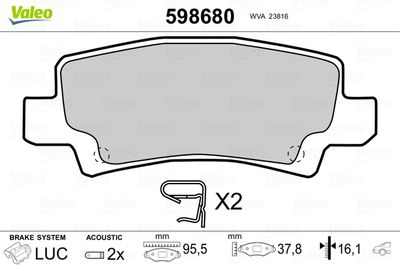 Brake Pad Set, disc brake VALEO 598680