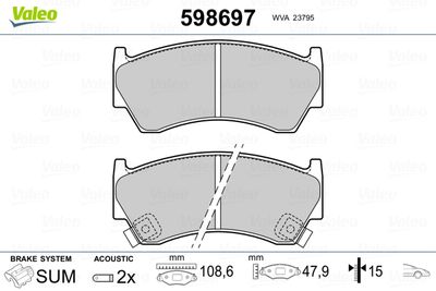 Brake Pad Set, disc brake VALEO 598697